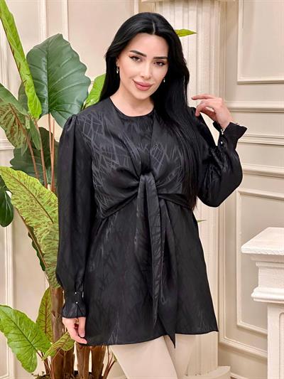 Bağlamalı Saten Tunik 24054 T-24 Siyah