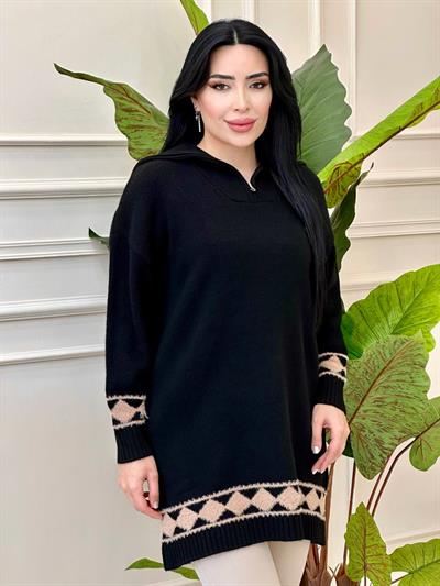 Baklava Desen Fermuarlı Tunik 34010 t-24 Siyah