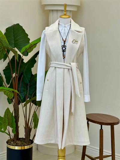 Baklava Desen Örme Yelek 7514 T-25 Ekru