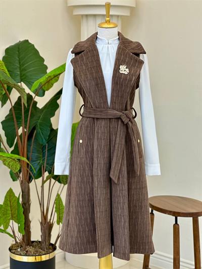 Baklava Desen Örme Yelek 7514 T-25 Kahverengi