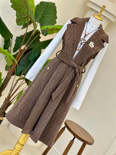 Baklava Desen Örme Yelek 7514 T-25 Kahverengi