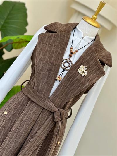 Baklava Desen Örme Yelek 7514 T-25 Kahverengi