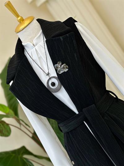 Baklava Desen Örme Yelek 7514 T-25 Siyah