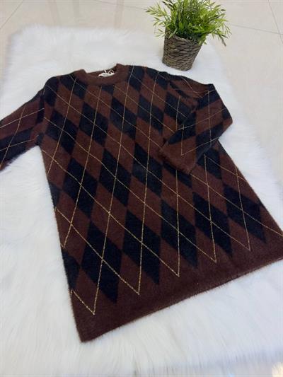 Baklava Desen Simli Tunik 140542 T-25 Kahverengi