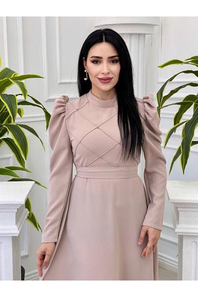 Baklava Şerit Krep Elbise 1288 Taş