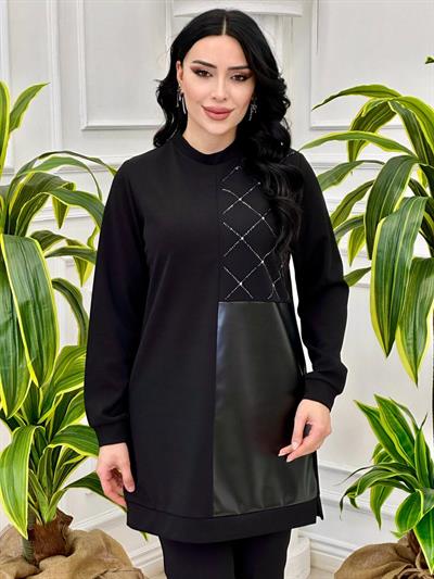 Baklava Taş İşleme Tunik 868 T-24 Siyah