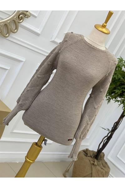 Baklavalı Balon Kol Kazak 2230 Taş