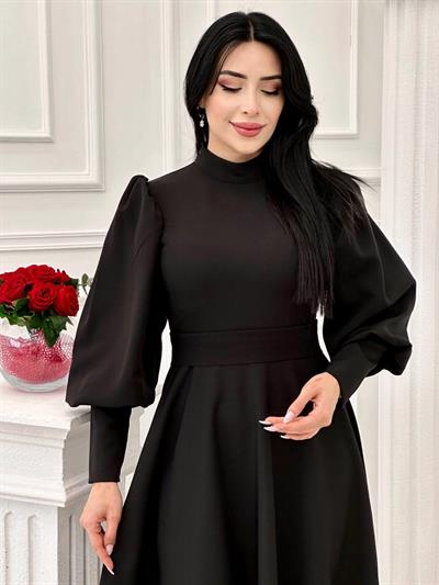 Balon Kol Elbise 9358 Siyah