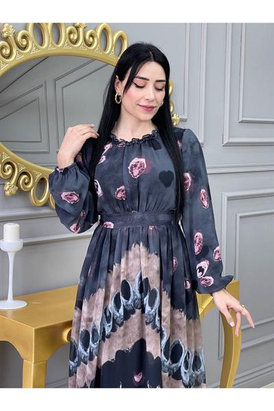 Baskı Desen Elbise 5136 Siyah