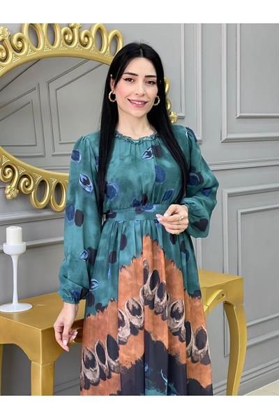 Baskı Desen Elbise 5136 Yeşil