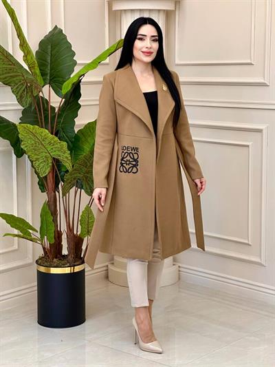 Baskı Detay Zara Model Kaşe Kaban 0294 t-24 Vizon