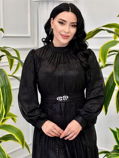 Baskılı Şifon Elbise 12505 Tk-24 Siyah