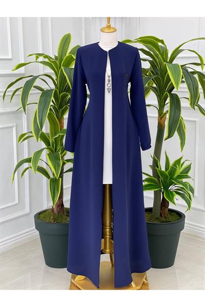 Baskılı Simli Ferace 4068 Saks