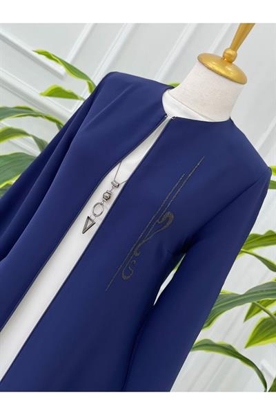 Baskılı Simli Ferace 4068 Saks