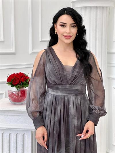 Baskılı Tül Abiye 4431 t-24 Gri