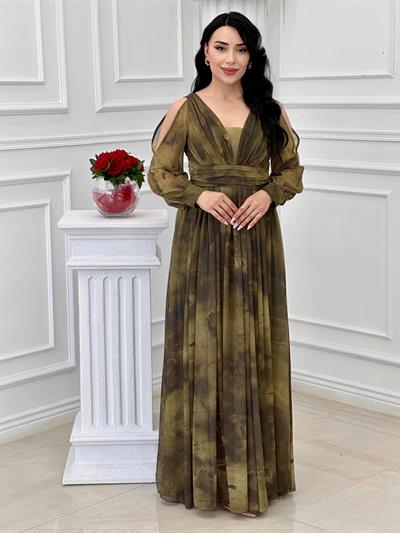 Baskılı Tül Abiye 4431 t-24 Yeşil