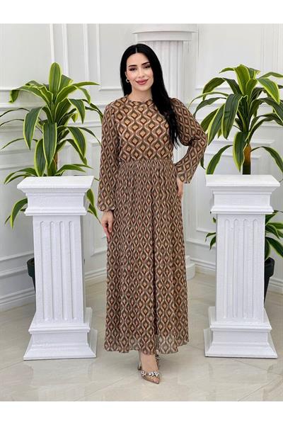 Batik Desen Elbise 1170 Kahverengi