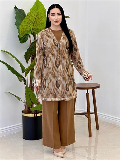 Batik Desen File Üçlü Takım 7245 Kahverengi