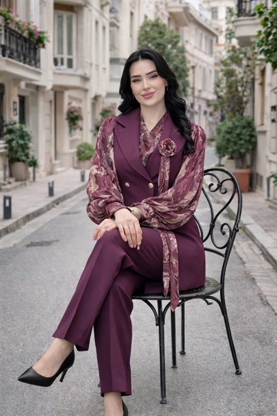 Batik Desen Gömlekli Üçlü Takım 1770 T-26 Mürdüm