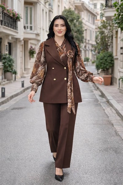 Batik Desen Gömlekli Üçlü Takım 1770 T-26 Kahverengi