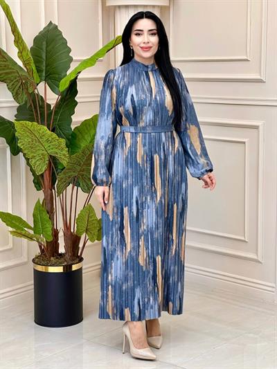 Batik Desen Pilise Elbise 1458 t-24 Mavi