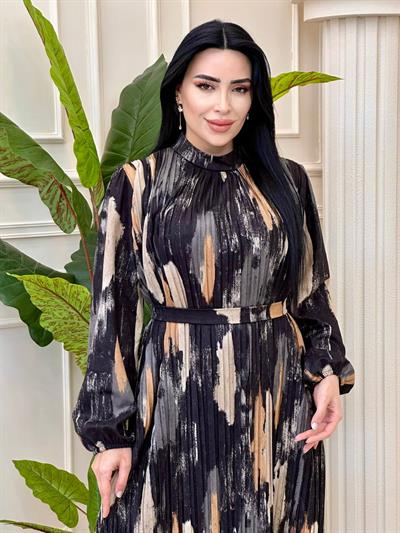 Batik Desen Pilise Elbise 1458 t-24 Siyah