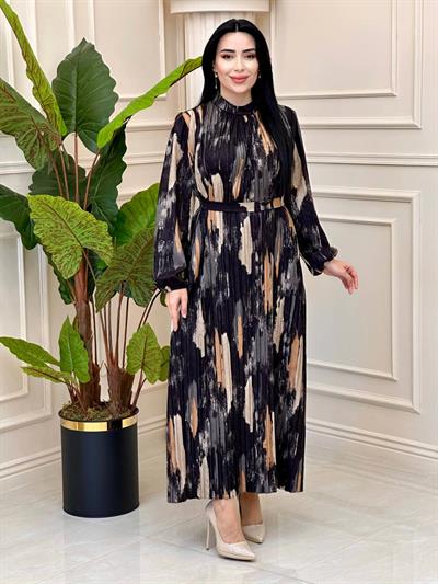 Batik Desen Pilise Elbise 1458 t-24 Siyah