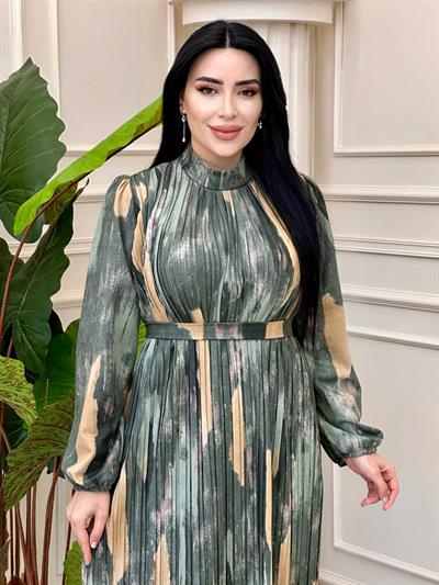 Batik Desen Pilise Elbise 1458 t-24 Yeşil