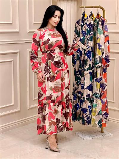 Batik Desen Şifon Elbise 9910 t24 Fuşya