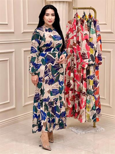 Batik Desen Şifon Elbise 9910 t24 Saks