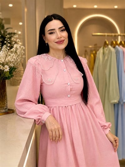 Bebe Yaka Balon Kol Elbise 265 T-26 pembe