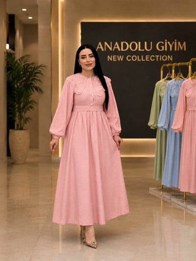 Bebe Yaka Balon Kol Elbise 265 T-26 pembe