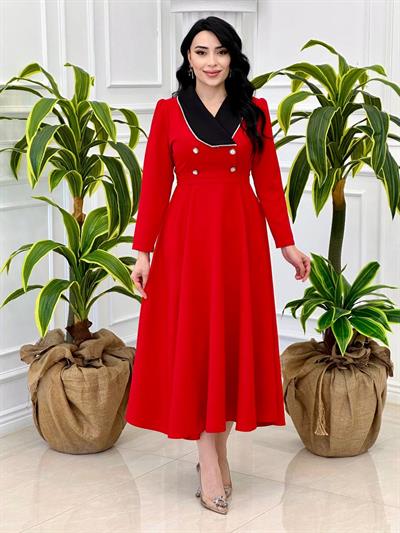 Bebe Yaka Çift Düğme Elbise 0341 T-24 Kırmızı