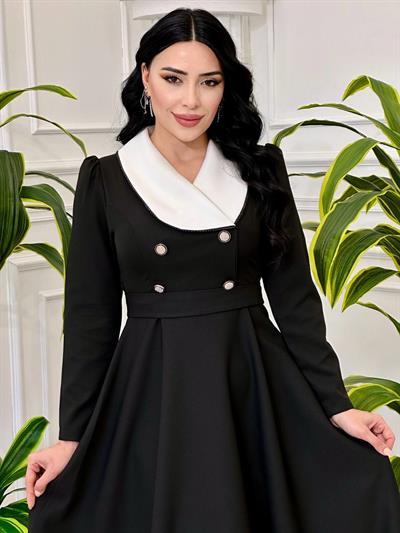Bebe Yaka Çift Düğme Elbise 0341 T-24 Siyah