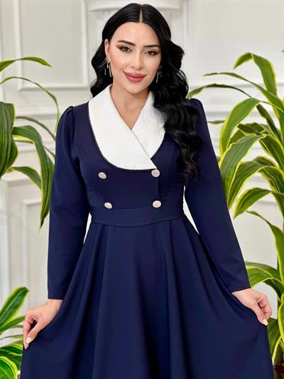 Bebe Yaka Çift Düğme Elbise 0341 T-24 Lacivert