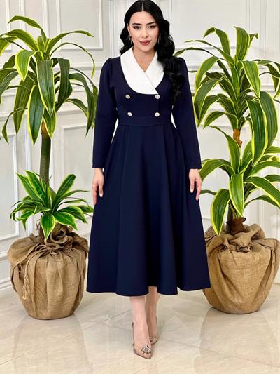 Bebe Yaka Çift Düğme Elbise 0341 T-24 Lacivert