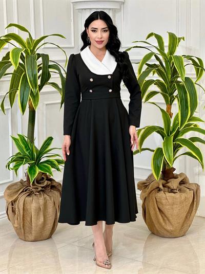 Bebe Yaka Çift Düğme Elbise 0341 T-24 Siyah