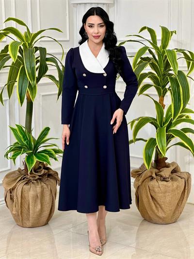 Bebe Yaka Çift Düğme Elbise 0341 T-24 Lacivert