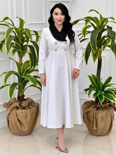 Bebe Yaka Çift Düğme Elbise 0341 T-24 Beyaz