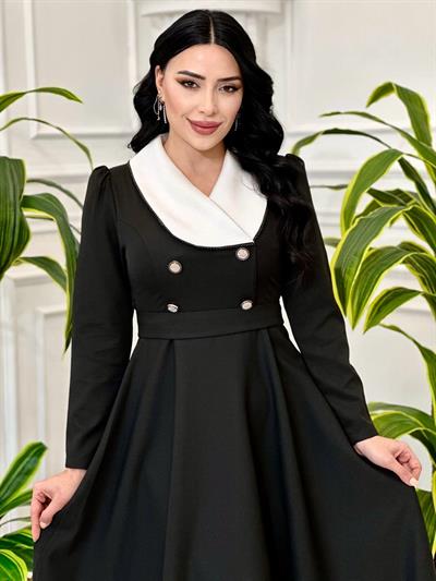 Bebe Yaka Çift Düğme Elbise 0341 T-24 Siyah