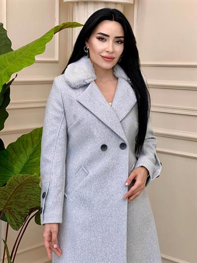 Bebe Yaka Kürk Kaşe Kaban 3158 t-24 Gri