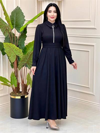 Bebe Yaka Örme Elbise 1776 t-24 Siyah