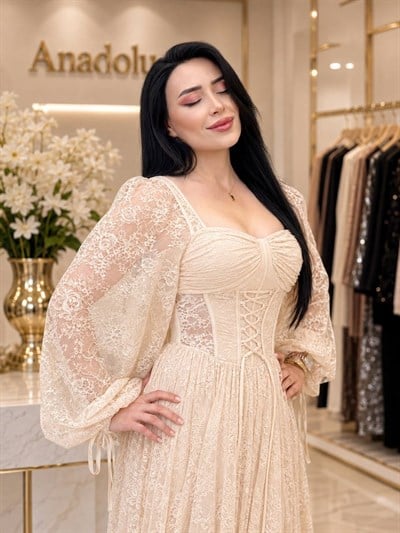 Bel Bağcık Güpür Abiye 250 T-26 Bej