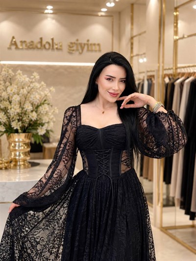 Bel Bağcık Güpür Abiye 250 T-26 Siyah