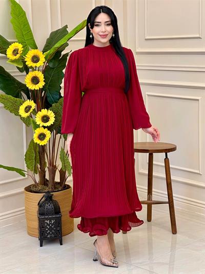 Bel Bağlama Pilise Elbise 1529 E-025 Bordo