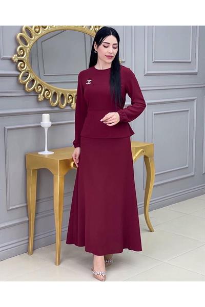 Bel BAğlamalı Etekli Takım 628 Bordo
