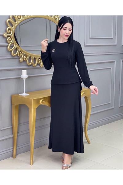 Bel BAğlamalı Etekli Takım 628 Siyah