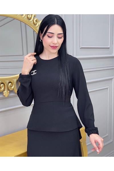 Bel BAğlamalı Etekli Takım 628 Siyah