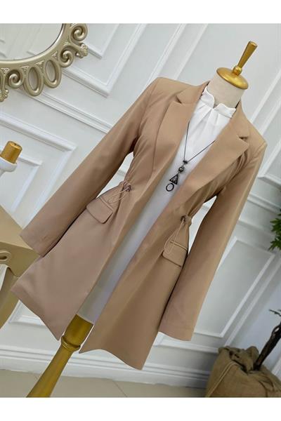 Bel Büzgülü Ceket 015 Bej