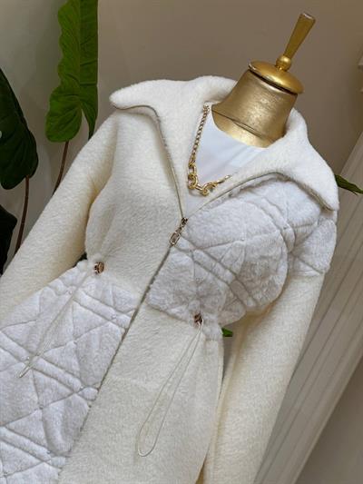 Bel Büzme Angora Kısa Kaban 2546 T-25 Ekru
